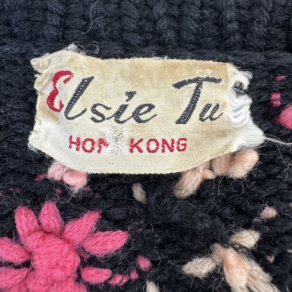 Vtg Elsie Tu Cardigan Sweater L Cottage Whimsigoth Grandma Chunky Hand Embroider - Picture 5 of 6